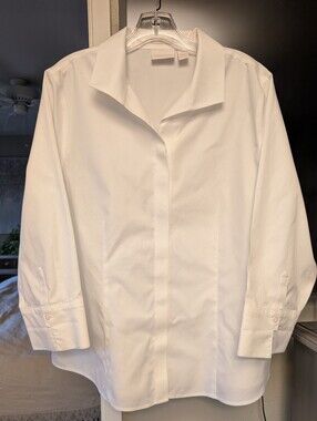 Chico's Crisp White 100% Cotton "No Iron" Collared Blouse
